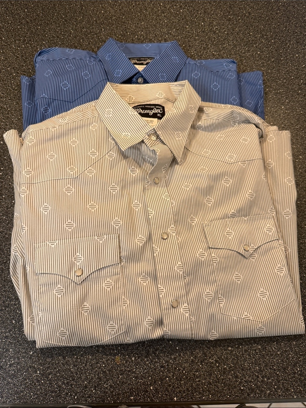 Wrangler Men's Blue and Cream Striped Western Button-Down Shirts - 2-Pack - XL